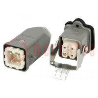 Connector: HDC; male + female; S-A; PIN: 4; 3+PE; size 3A; straight
