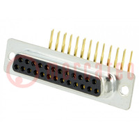 D-Sub; PIN: 25; socket; female; on PCBs; angled 90°; THT; 5A