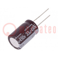 Capacitor: electrolytic; THT; 33uF; 450VDC; Ø16x25mm; Pitch: 7.5mm