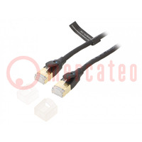 Patch cord; S/FTP; Cat 8; Cu; PVC; fekete; 5m; RJ45 dugó,kétoldalas