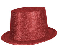 chapeau haut de forme en pvc à  paillettes rouge 12cm