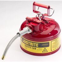 Safety container with flexible metal spout