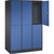 Armario guardarropa de acero de dos pisos INTRO, A x P 1220 x 600 mm, 6 compartimentos, cuerpo gris negruzco, puertas en azul genciana.