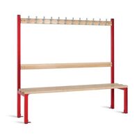 Childrens single sided cloakroom bench, red frame, 1200mm wide
