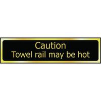 Caution towel rail may be hot sign