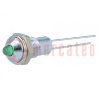 Indicator: LED; prominent; green; Ø6.2mm; IP40; for PCB; brass