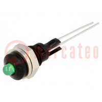 Indicator: LED; prominent; green; Ø6mm; for PCB; brass; ØLED: 3mm