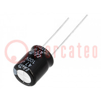 Capacitor: electrolytic; THT; 47uF; 100VDC; Ø10x12.5mm; Pitch: 5mm