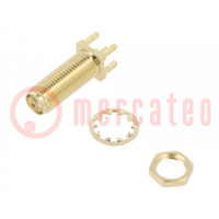 Tomacorriente; SMA; hembra; recto; THT; para panel; PTFE; dorado