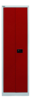 Bisley Flügeltürenschrank Universal, 4 Fachböden, 5 OH, B 600 mm, Korpus lichtgrau, Türen kardinalrot