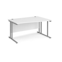 Maestro 25 right hand wave desk 1400mm wide - silver cantilever leg frame and wh