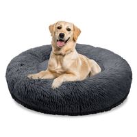 BLUZELLE Orthopedic Dog Bed for Large Sized Dogs, 47" Donut Dog Bed Memory Foam Washable, Round Plush Dog Pillow Fluffy Calming Pet Mat, Soft Pad No-Skid Bottom Dark Grey