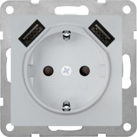SCHUKO-Steckdose mit USB-Ladegerät, metall, 16 A/250 V, Deutschland, IP20, 5UB19