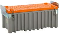 Materialbox, kranbar, Polyethylen, grau/orange, Volumen 250 l, BxTxH 1200x600x54