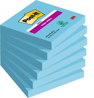 Post-it® Super Sticky Notes, paradiseblau, 76 mm x 76 mm, 6 Blöcke á 90 Blatt