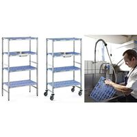 Mobile aluminium shelving with polypropylene shelves