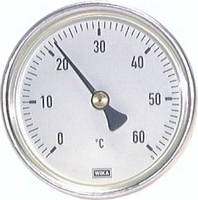 Exemplarische Darstellung: Bimetallthermometer waagerecht mit Aluminiumgehäuse und Cu-Schutzrohr