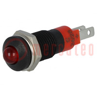 Kontrolka: LED; wypukła; czerwony; 24÷28VDC; Ø8,2mm; IP40; metal