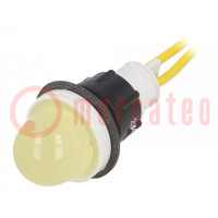 Indicator: LED; prominent; yellow; 230VAC; Ø13mm; leads 300mm