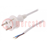 Cable; 2x1mm2; CEE 7/17 (C) plug,wires; PVC; 2m; white; 16A; 250V