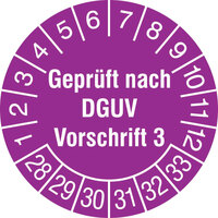 Prüfplakette als Einzeletikett, Geprüft nach DGUV Vorschrift 3, Druchm.: 3,0 cm Version: 28-33 - Geprüft nach DGUV Vorschrift 3, 28-33
