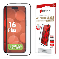 Displex Premium Panzerglas (Full Cover, 10H) für Apple iPhone 16 Plus, Eco-Montagerahmen, Full Cover