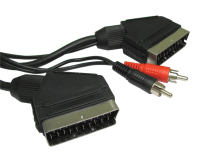 Cables Direct Scart + 2 RCA 1.5m SCART cable SCART (21-pin) Black
