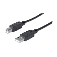 Manhattan USB-A to USB-B Cable, 1.8m, Male to Male, Black, 480 Mbps (USB 2.0), Equivalent to USB2HAB2M (except 20cm shorter), Hi-Speed USB, Lifetime Warranty, Polybag
