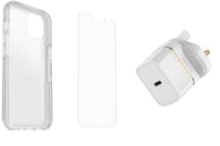 OtterBox Symmetry Clear + Alpha Glass Anti-Microbial + UK USB-C Wall Charger 20W Series para Apple iPhone 13, transparente