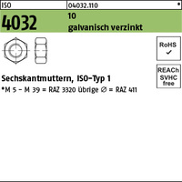 ISO 4032 10 M 30 galv. verzinkt gal Zn VE=S