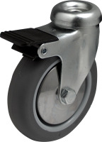 Produkt Bild von Lenkrolle Bremse Stahl Rückenloch 80mm Rad Grau Thermoplastisch Gummi. Traglast 50 Kg