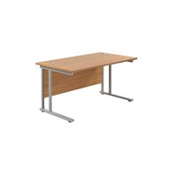 Jemini Cantilever Rectangular Desk 1400x800mm Nova Oak/Silver KF806943