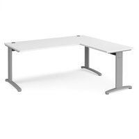 TR10 desk 1800mm x 800mm with 800mm return desk - silver frame and white top