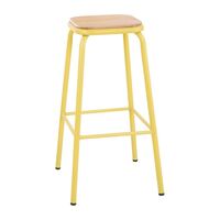 Bolero Cantina High Stools in Yellow with Wooden Seat Pad - Pack of 4