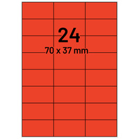 Universaletiketten 70 x 37 mm, 2.400 Haftetiketten rot auf DIN A4 Bogen, Papier permanent