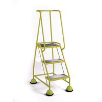 Mobile platform steps with cup feet and full handrail 3 tread in yellow