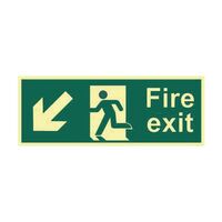 Fire exit arrow down left photoluminescent sign