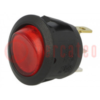 ROCKER; SPST; Pos: 2; ON-OFF; 6A/250VAC; red; neon lamp; 230V; round