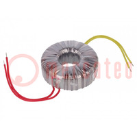 Transformer: toroidal; 80VA; 230VAC; 12V; 6.66A; Leads: cables; IP00