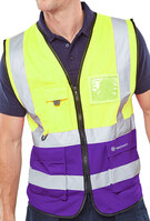 Beeswift TWO TONE EXECUTIVE WAISTCOAT SAT YELLOW/PURPLE XXL