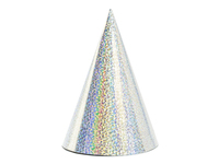 PartyDeco Holografische Partyhüte, silber, 16cm