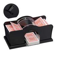 Relaxdays Kartenmischmaschine, 2 Decks, mit Kurbel, manuelles Mischgerät für Spielkarten bis 91 mm, Kunststoff, schwarz
