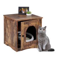 Relaxdays Katzenschrank für Katzentoilette, Tür mit offenem Eingang, Industrial-Stil, HBT 50x48x50 cm, Katzenhaus, braun