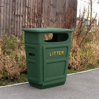 Fire Retardant GRC Closed Top Litter Bin - 84 Litre - Victoriana Finish painted in Smoke Grey with Silver Beading