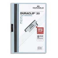 DURABLE Chemise de présentation Duraclip 30 à clip, couverture transparente - 1-30 feuilles A4 - Bleu