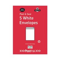 Postpak C4 Peel and Seal White 90gsm 40 Packs of 5 Envelopes 9731232