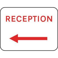 Public notice road sign - Reception with left arrow