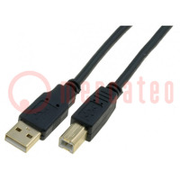Kabel; USB 2.0; USB-A-stekker,USB-B-stekker; verguld; 1,8m; zwart