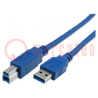 Cavo; USB 3.0; USB A spina,USB B spina; nichelato; 1,8m; blu; PVC