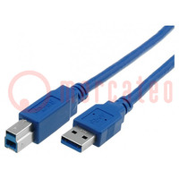 Cable; USB 3.0; USB A plug,USB B plug; nickel plated; 1.8m; blue